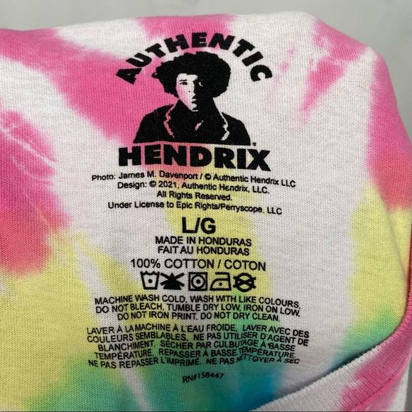 Jimi Hendrix Tie Dye Freedom Graphic Band Tee Multicolor Boho Festival Size L - Picture 4 of 5